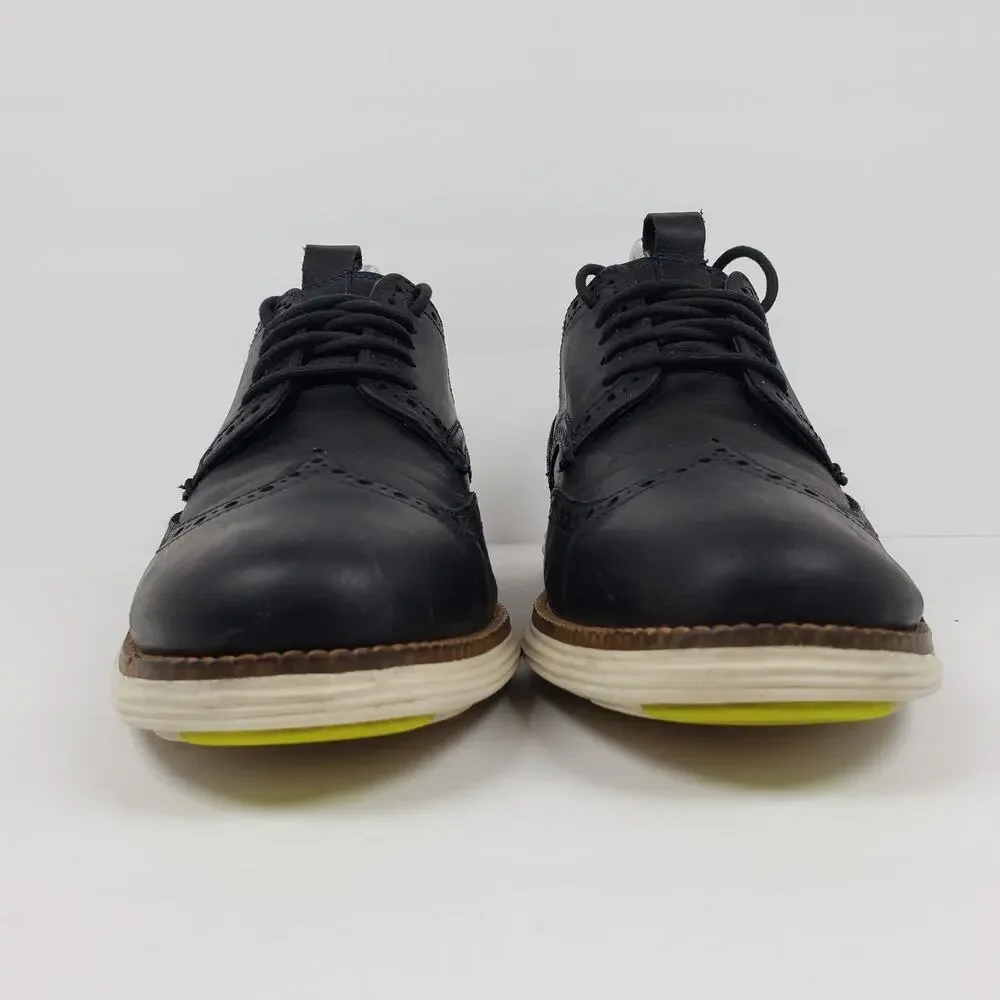 Cole Haan Grand OS Mens Size 8.5 Dk Navy Blue Leather Dress Wingtip Oxford Shoes